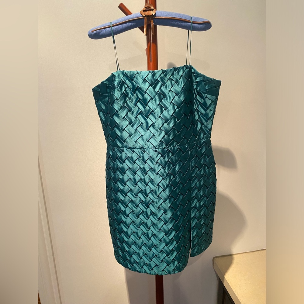 Amanda Uprichard Teal Strapless Mini Dress with Satin Finish NWOT